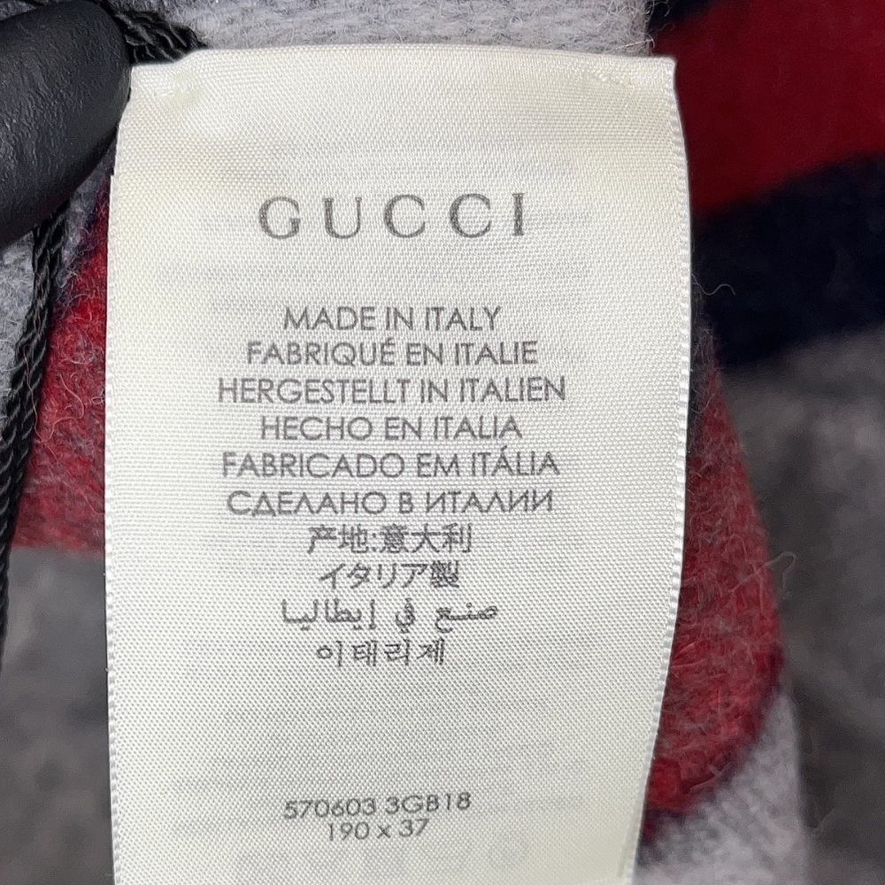 NEW GUCCI ‘New Nikky’ 570603 Web Fringe Wool Alpaca Zinc Blue Gray Unisex Scarf - Picture 9 of 12